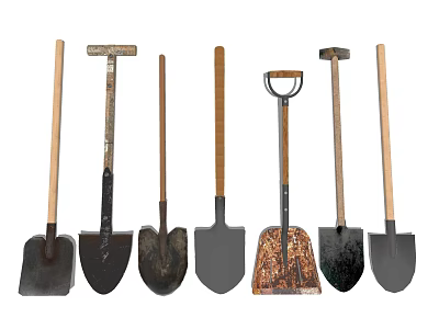 Collection Of Different Shovels With Wooden Handles And Metal Blades 3d model