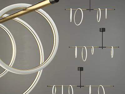 Modern Chandelier Design With Gold White Circular Rings And Black Brackets 3d model