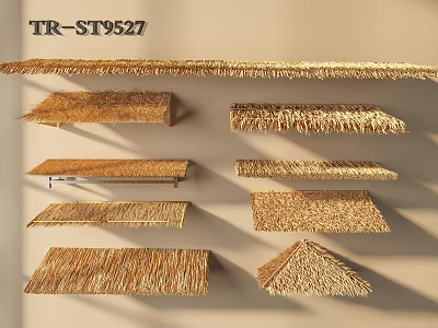 Diverse Straw Roof Designs Featuring Flat Sloped And Triangular Shapes With Weaves 3d model