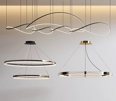 Modern Curved And Circular Pendant Lights In Gold Black Metal For Interior Decor 3d model