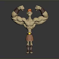Cartoon Toy Figure Muscular Red Hair Orange Skirt Brown Wristbands Standing Gray Background Displaying Muscles