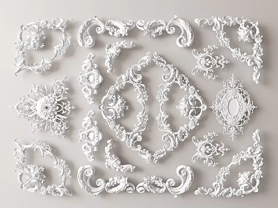 White Ornamental Carved Decorations With Floral Scroll And Intricate Leaf Patterns For Interior Design 3d model