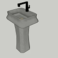 Modern Stone Textured Pedestal Sink With Square Basin And Silver Faucet