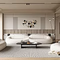 Living room sofa coffee table combination side table single sofa pendant background wall picture floor lamp 3d model