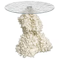 Round Side Table With Transparent Glass Top And White Pebble Base 3d model