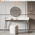 Modern Stylish Dressing Table With Round Illuminated Mirror Drawers And Stool 3d model