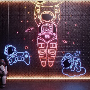 Modern decorative lights astronaut neon background wall 3d model