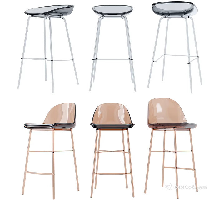 Modern Bar Stools With Transparent Seats And Metal Frames In Contemporary Design 3d model 