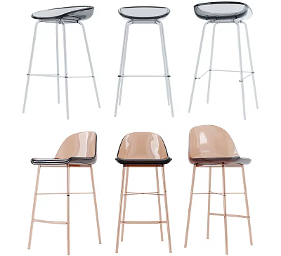 Modern Bar Stools With Transparent Seats And Metal Frames In Contemporary Design 3d model