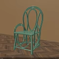 Green Curved Design Dining Chair Against Brown Wall With Herringbone Wood Floor
