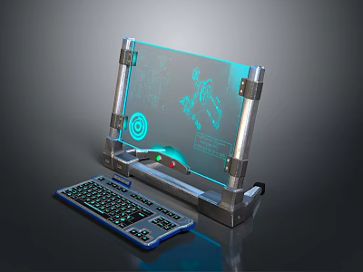 Advanced Interactive Transparent Display With Illuminated Keyboard And Metal Frame 3d model