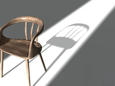 Wooden Leisure Chair With Curved Armrest And Simple Design In Sunlight Shadow 3d model