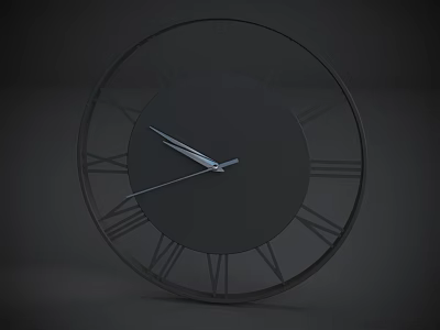 Modern Minimalist Black Wall Clock with Roman Numerals and Metallic Hands Design 3d model