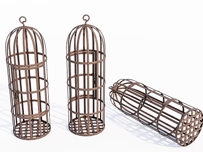 Three Piece Decorative Metal Birdcage Ornament Set for Home Interior 3d model