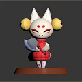 Game Movie Character White Cat With Red Eyes Red Outfit Holding Axe On Green Grass