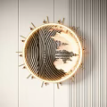 Modern Round Wall Decor With Metallic Wave Lines And Architectural Pattern On White Striped Wall 3d model