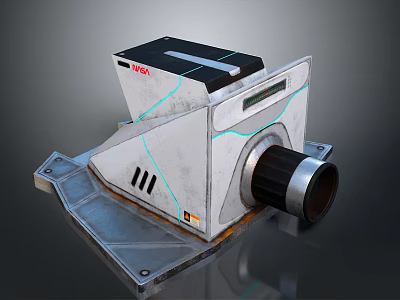 White Electronic Device With Blue Accents Black Top Cylindrical Component Metal Base And MAX Logo 3d model