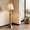 Modern Indoor Interior With Metal Floor Lamp Wooden Stump Vase And Window Mountain View