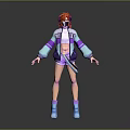 3D Character With Red Hair Purple Blue Coat Shorts And Blue Boots Standing