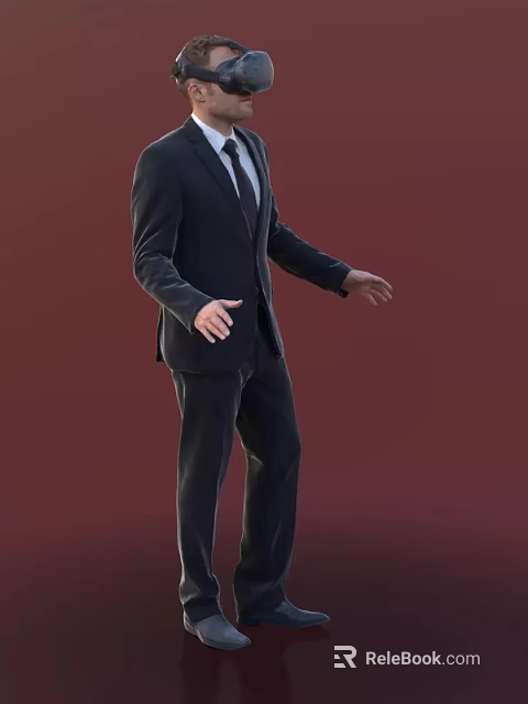Man In Black Formal Suit With Tie Posing With Open Arms Against Red Background 3d model 