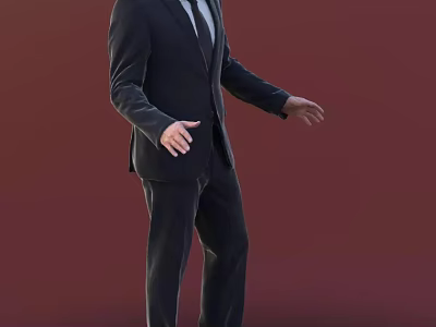 Man In Black Formal Suit With Tie Posing With Open Arms Against Red Background 3d model