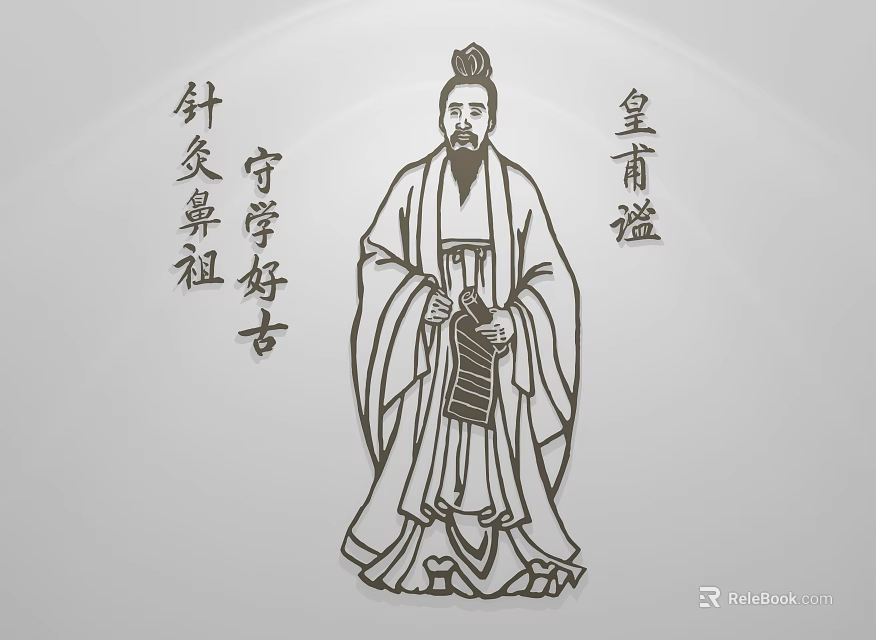 Man Ancient Chinese Acupuncture Ancestor in Traditional Robe Holding Scroll 3d model 