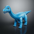 Blue Long Neck Dinosaur Toy Figure With Smiling Expression On Black Background Showing Reflection