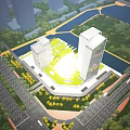 Aerial Planning of Modern High Rise Buildings With Central Green Space and River Surroundings