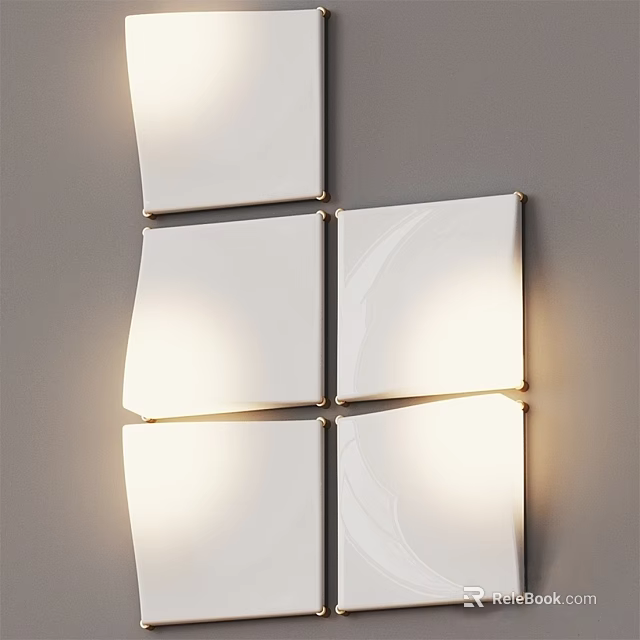 Modern White Square Shaped Wall Lamps Illuminated On Grey Wall 3d model 