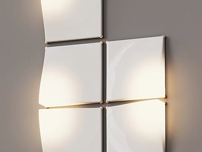 Modern White Square Shaped Wall Lamps Illuminated On Grey Wall 3d model