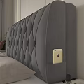 Gray Diamond Tufted Headboard Design With Side Pocket Golden Smartphone Bed Pillows And Plant