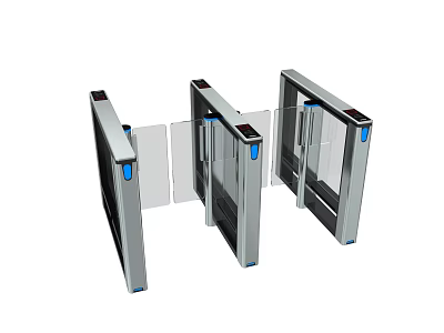 Commercial Equipment Three Lane Turnstile With Transparent Barriers And Metal Frame 3d model