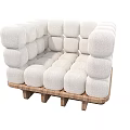 Modern White Cube Shaped Sectional Sofa With Upholstered Cushions And Wooden Base