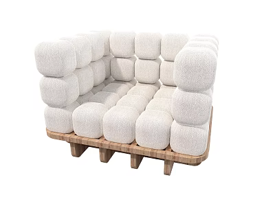 Modern White Cube Shaped Sectional Sofa With Upholstered Cushions And Wooden Base 3d model