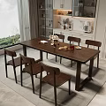 Wooden Dining Table Set With Chairs Flower Vase Fruits And Modern Kitchen View