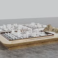 Commercial Equipment Sand Table Model With White Buildings Small Hill And Wooden Base