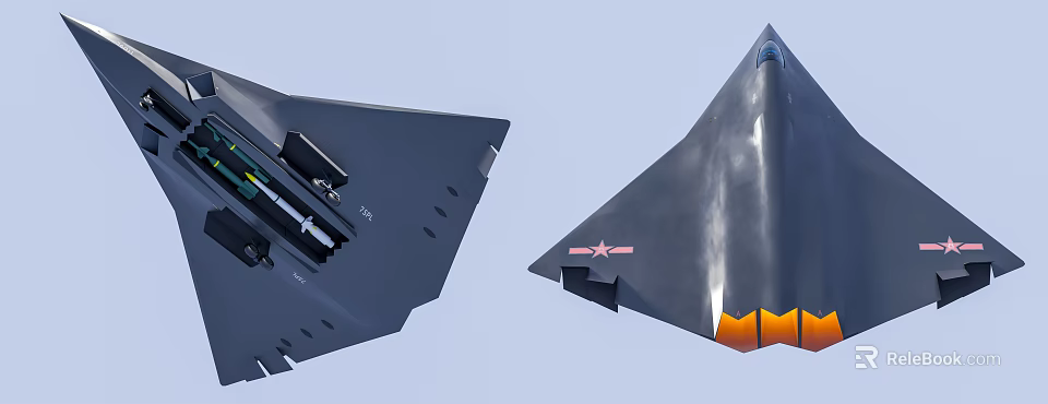 Modern Stealth Fighter Jet With Gray Exterior Red Star Emblem And Missile Armament In Flight 3d model 