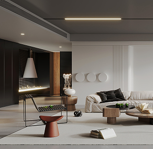 Modern Living Room Minimalist White 3d model