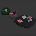 Cozy Bean Bag Chairs in Brown Blue Dark Brown with Blue White Red Checkered Pillows