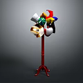 Red Hat Stand with Various Colored and Styled Hats on Triangular Base