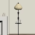 Elegant Floor Lamp with Ivory Lampshade Black Pole and Tray for Living Room