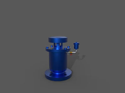 Blue Industrial Equipment Cylindrical Structure With Top Cover And Side Pipe Connection 3d model