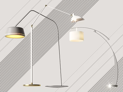 Modern Arc Floor Lamps With Gray And White Shades For Minimalist Interior 3d model