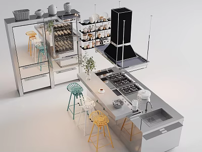 Modern Wine Cabinet Interior Design In Open Kitchen With Glass Door And Storage 3d model
