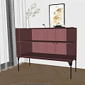 Modern Entryway Console Cabinet with Glass Doors and Decorative Vase Books Against Wall Art