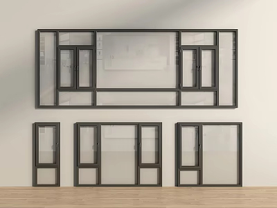 Modern Casement Windows Featuring Black Frame And Glass Panels For Home Interior 3d model