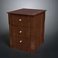 Wooden Brown Nightstand With Three Drawers And Gold Knobs Classic Design