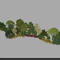 Diverse Flowers and Plants in Curved Green Belt with Green Yellow Red Leaves and Shrubs