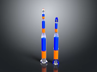 Space and Aerospace Rocket Models with Blue and Orange Bodies in Different Heights 3d model