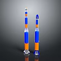 Space and Aerospace Rocket Models with Blue and Orange Bodies in Different Heights